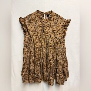 Women's Tan Leopard Print Ruffle Tiered Dress